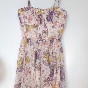 Guess Floral Zip-Front Spaghetti-Strap Dress in Pink, Purple & Yellow
